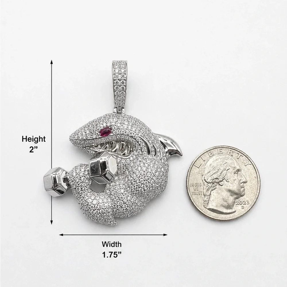 Iced Out Bodybuilder Shark Pendant - 925 Sterling Silver 3.90CT MOISSANITE